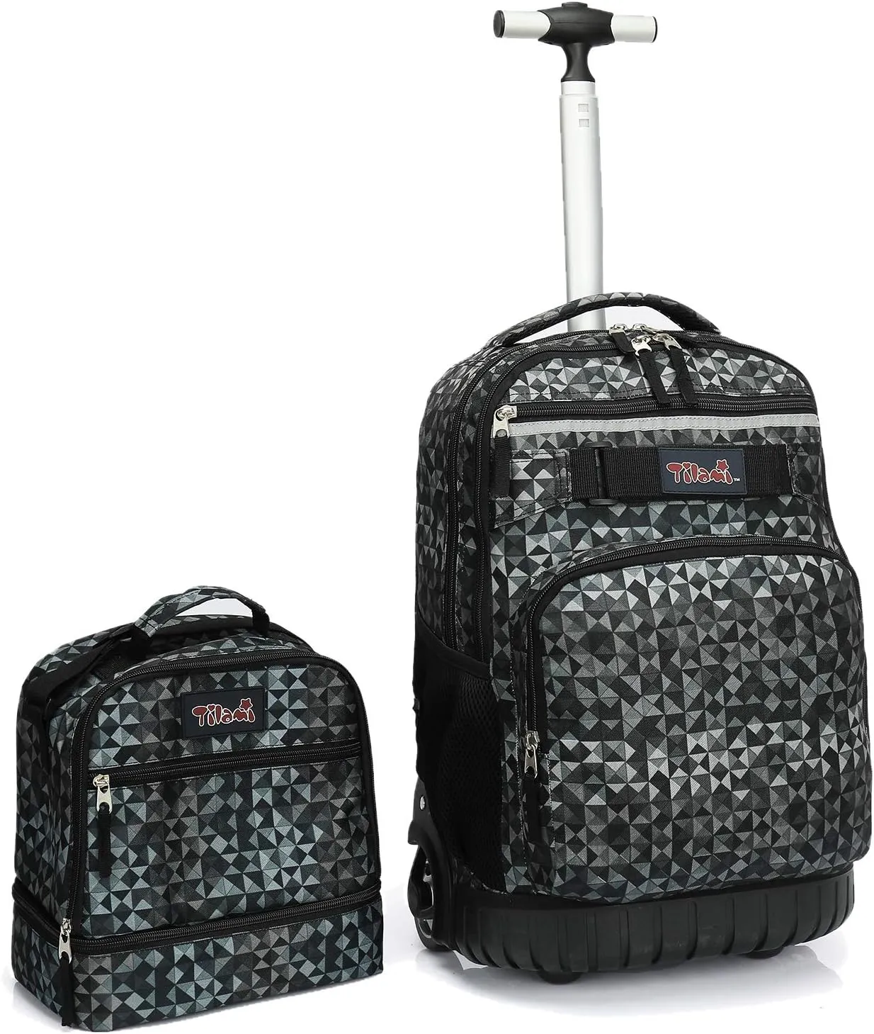 Tilami Rolling Backpack 19 inch with Lunch Bag Wheeled Laptop Backpack, Grey