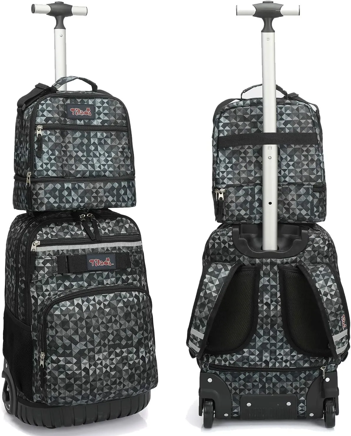 Tilami Rolling Backpack 19 inch with Lunch Bag Wheeled Laptop Backpack, Grey