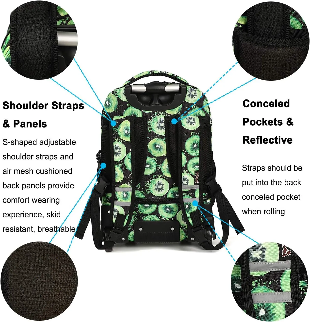 Tilami Rolling Backpack 19 inch with Lunch Bag Wheeled Laptop Backpack (Kiwi)