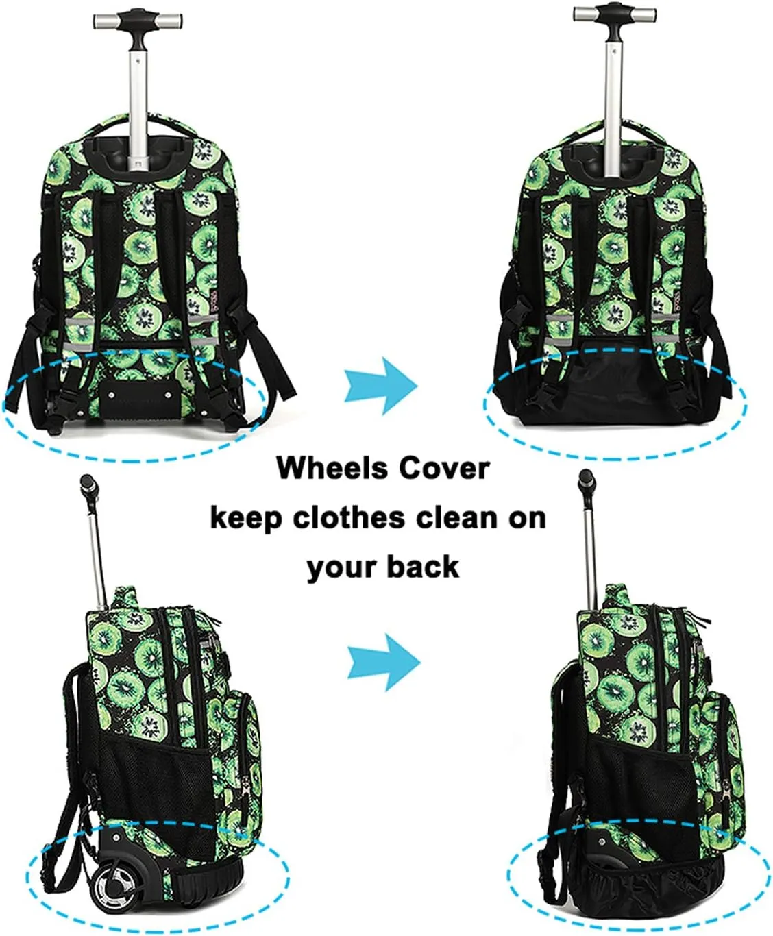 Tilami Rolling Backpack 19 inch with Lunch Bag Wheeled Laptop Backpack (Kiwi)