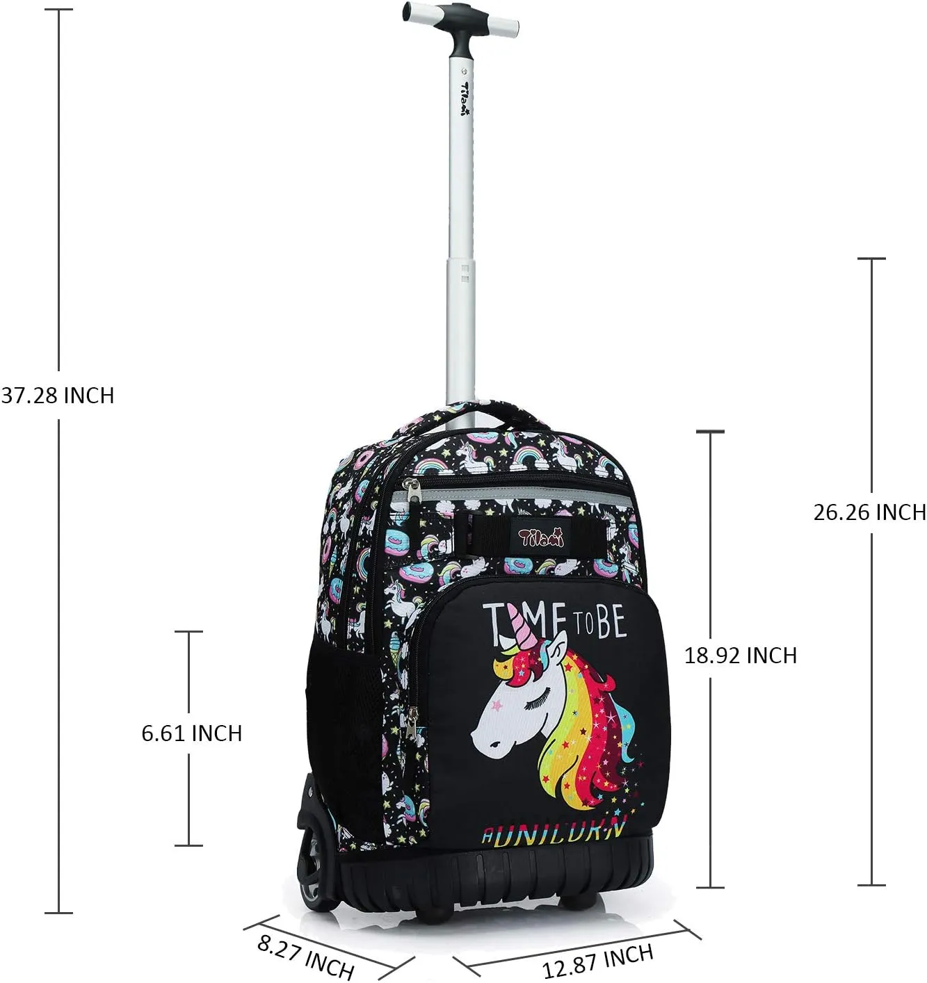 Tilami Rolling Backpack 19 inch with Lunch Bag Wheeled Laptop Backpack, Unicorn Cute