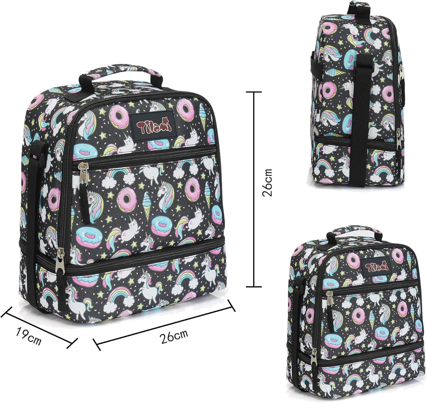 Tilami Rolling Backpack 19 inch with Lunch Bag Wheeled Laptop Backpack, Unicorn Cute