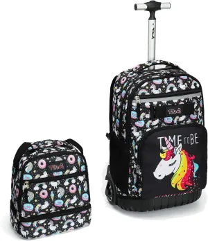 Tilami Rolling Backpack 19 inch with Lunch Bag Wheeled Laptop Backpack, Unicorn Cute