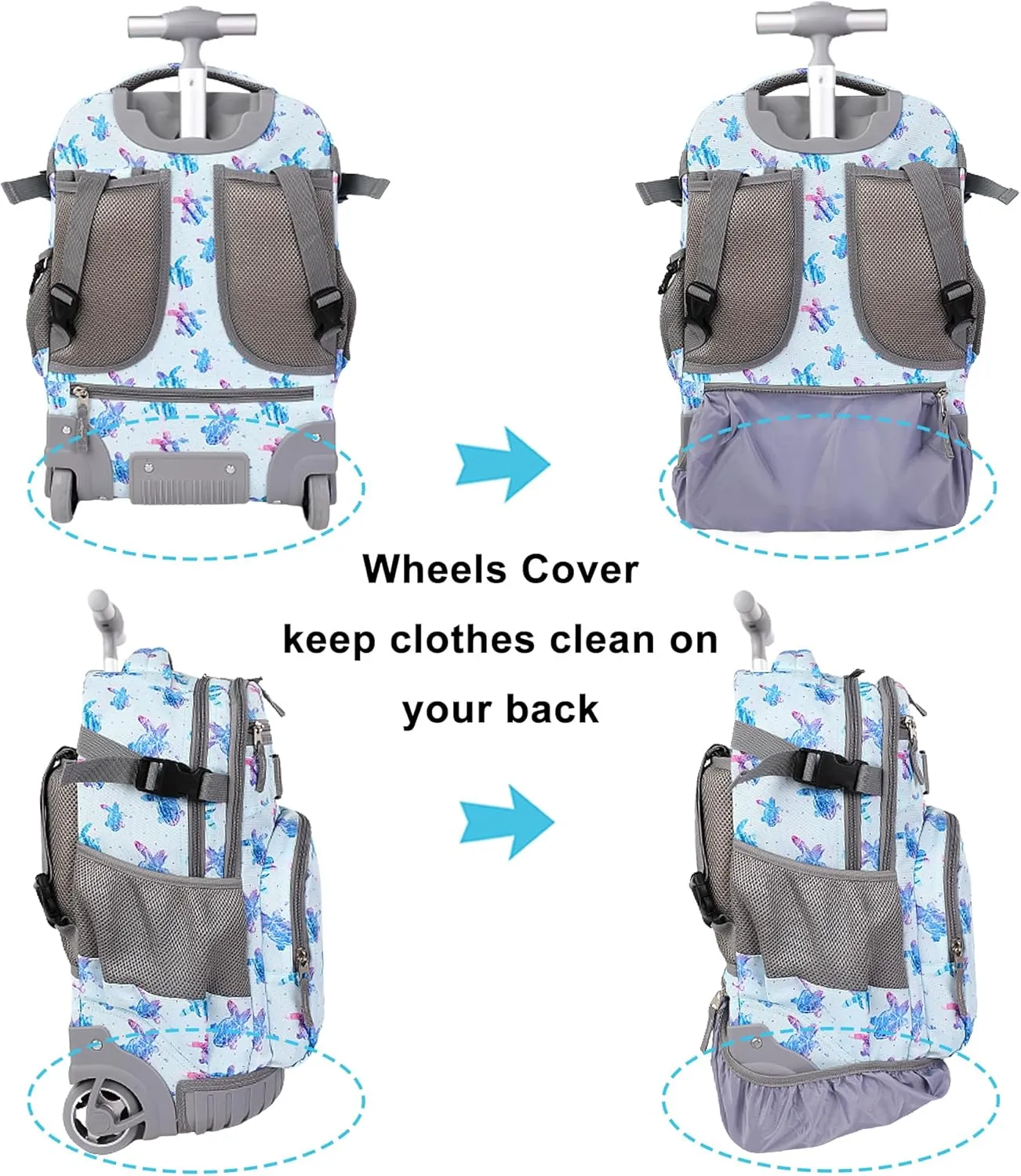 Tilami Rolling Backpack 19 inch with Lunchbox Wheeled Laptop Backpack, Turtle Blue
