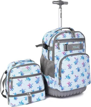 Tilami Rolling Backpack 19 inch with Lunchbox Wheeled Laptop Backpack, Turtle Blue
