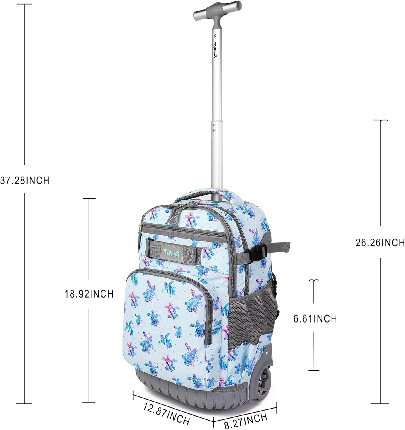 Tilami Rolling Backpack 19 inch with Lunchbox Wheeled Laptop Backpack, Turtle Blue
