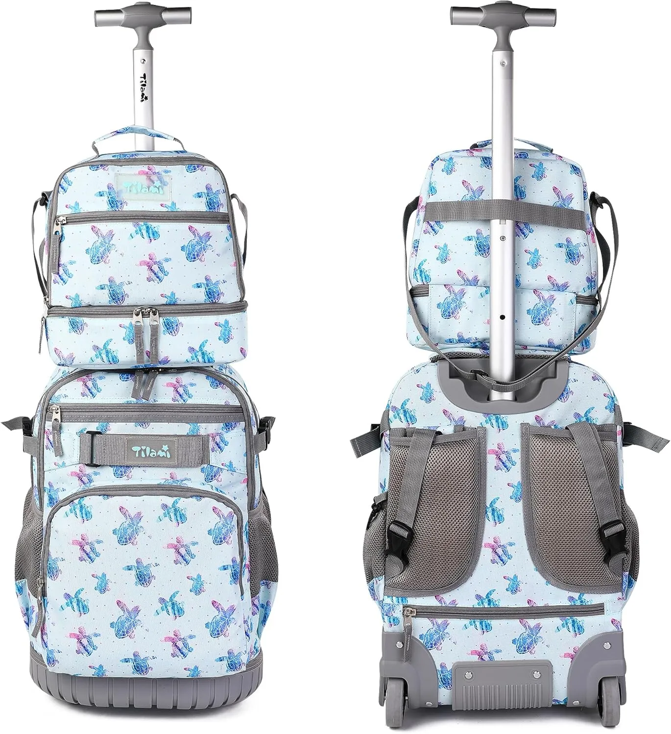 Tilami Rolling Backpack 19 inch with Lunchbox Wheeled Laptop Backpack, Turtle Blue
