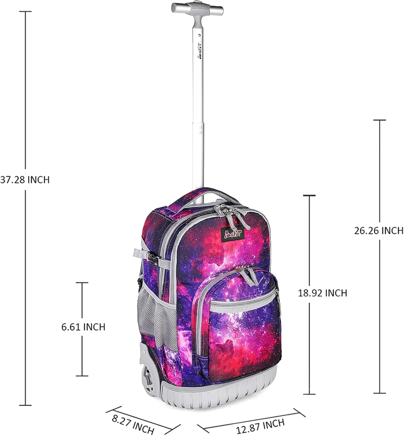 Tilami Rolling Backpack Armor Luggage School Travel Book Laptop 18 Inch Multifunction Wheeled Backpack Students, Deep Red Galaxy