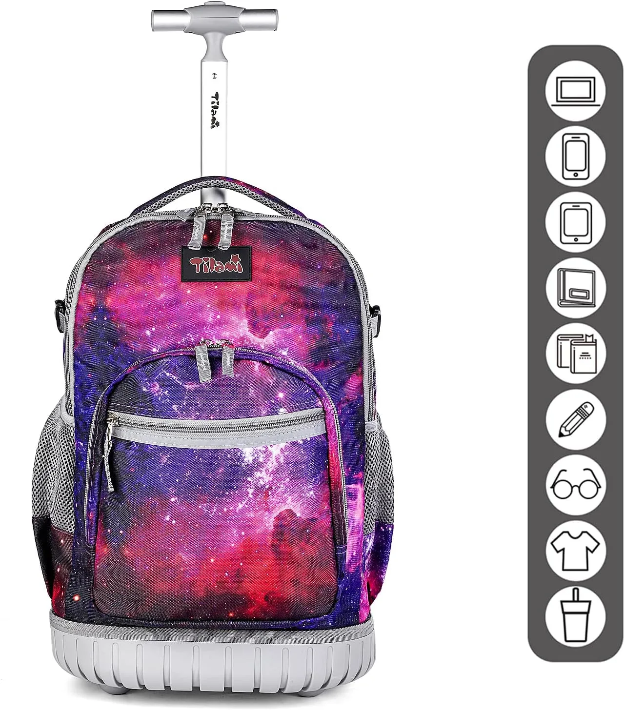 Tilami Rolling Backpack Armor Luggage School Travel Book Laptop 18 Inch Multifunction Wheeled Backpack Students, Deep Red Galaxy