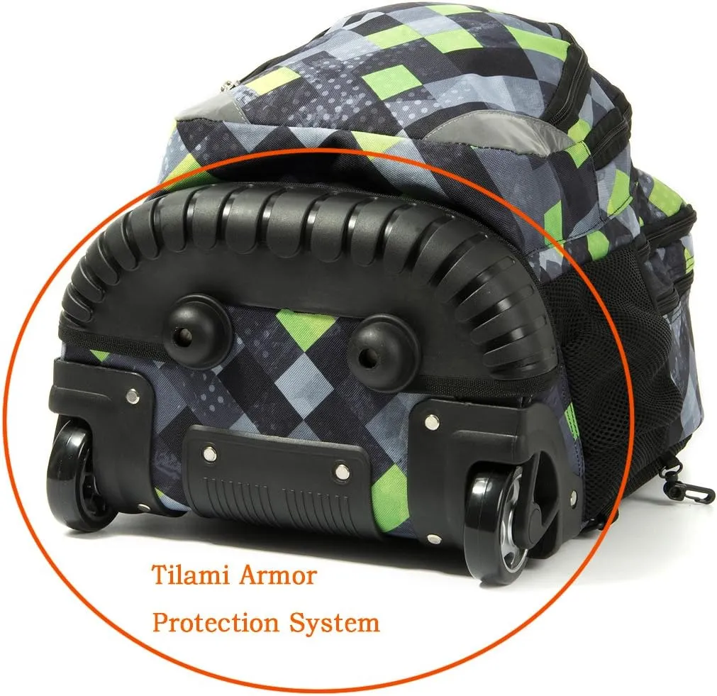 Tilami Rolling Backpack Armor Luggage School Travel Book Laptop 18 Inch Multifunction Wheeled Backpack Students