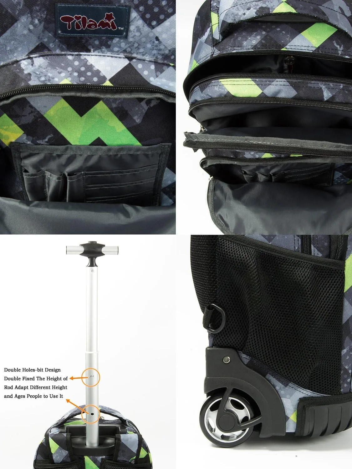Tilami Rolling Backpack Armor Luggage School Travel Book Laptop 18 Inch Multifunction Wheeled Backpack Students