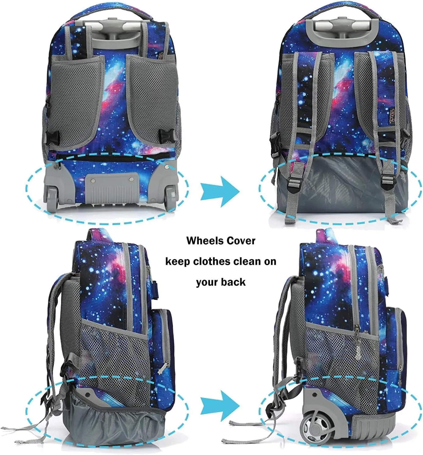 Tilami Rolling Backpack Laptop 18 inch with Lunch Bag, Unicorn