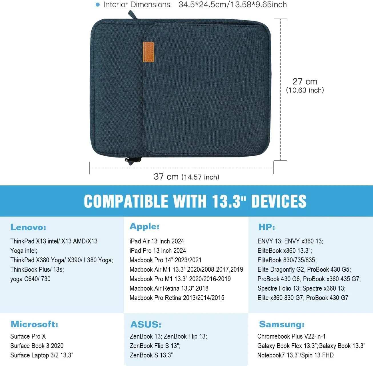 TiMOVO 13.3 Inch Laptop Sleeve Case for MacBook Air 2022-2018, MacBook Pro M2 14"/13" M2/M1 Pro/M1 Max 14.2 2023-2021, Surface Pro 9/8, Galaxy Tab S9 /S8  12.4", Laptop Carrying Bag with Handle,Indigo