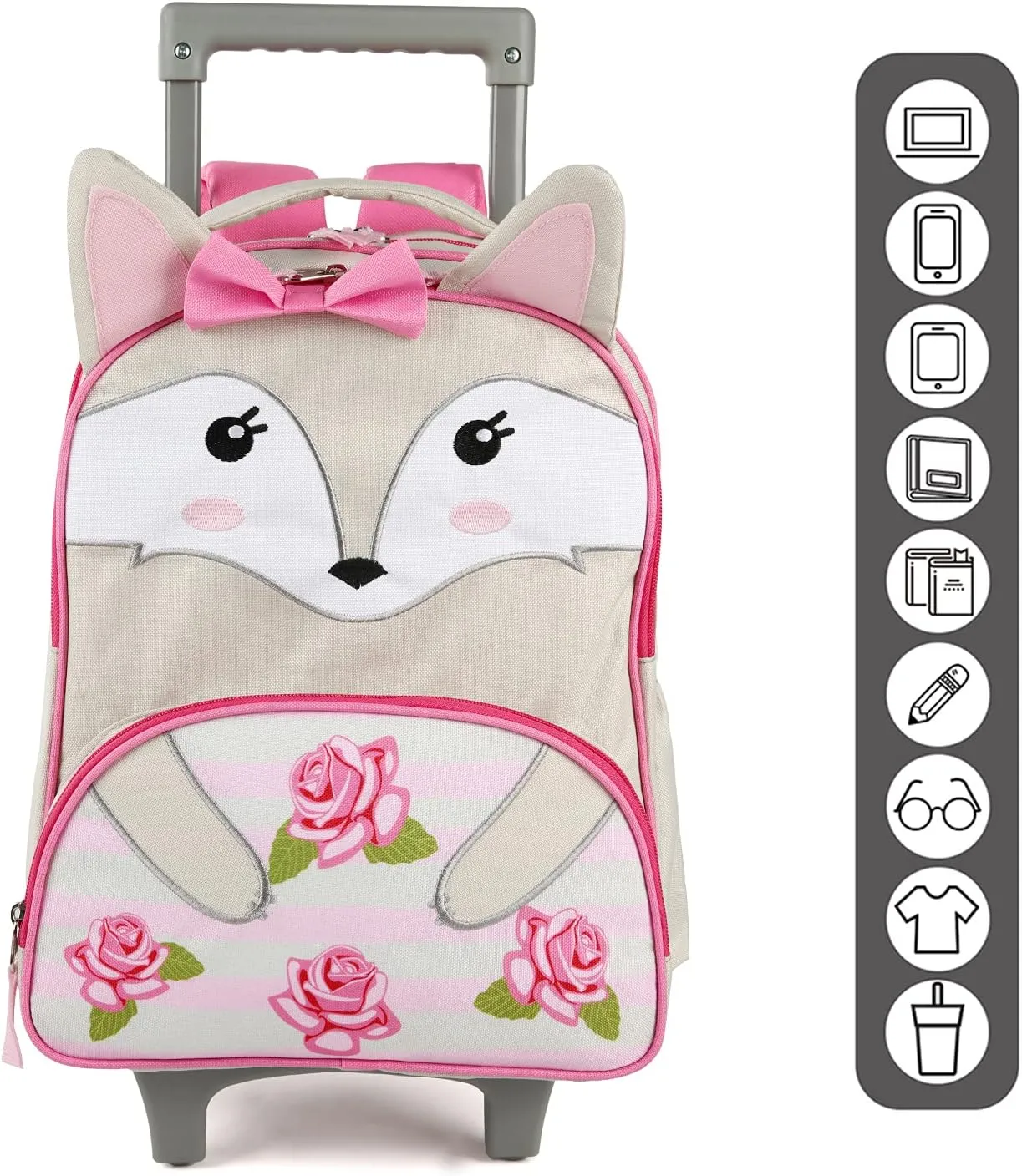 Toddler Rolling Backpack 16 inch Kids Wheeled Backpack Boys Girls Travel School Children Luggage Toddler Trip, Fox