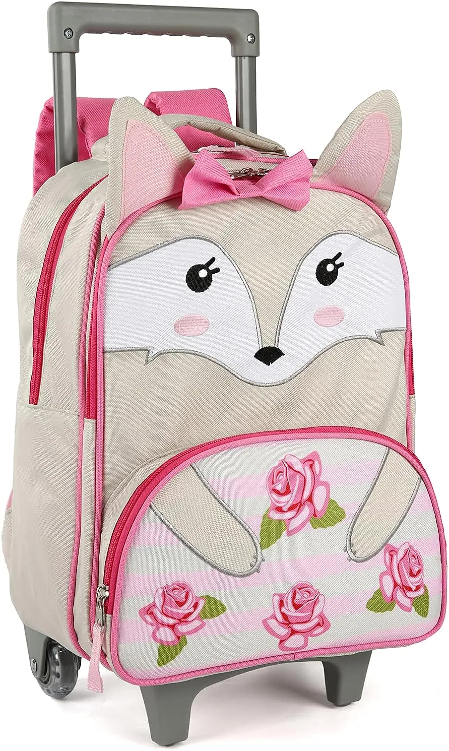 Toddler Rolling Backpack 16 inch Kids Wheeled Backpack Boys Girls Travel School Children Luggage Toddler Trip, Fox