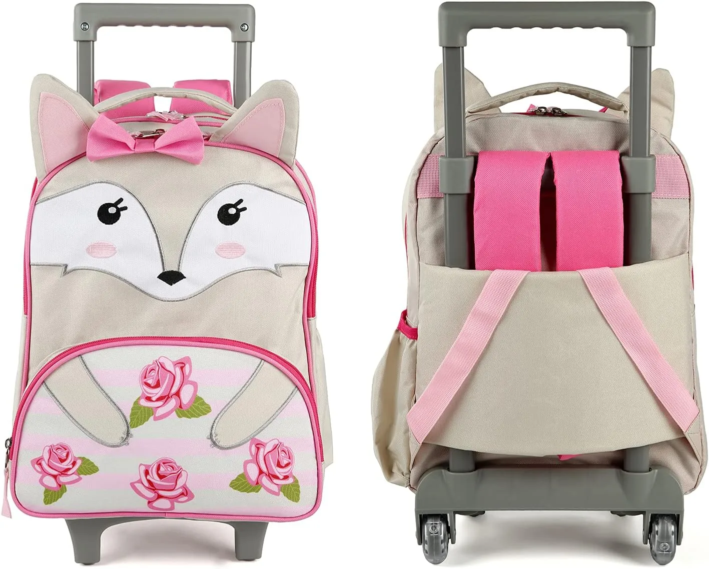 Toddler Rolling Backpack 16 inch Kids Wheeled Backpack Boys Girls Travel School Children Luggage Toddler Trip, Fox