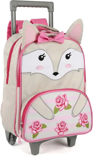 Toddler Rolling Backpack 16 inch Kids Wheeled Backpack Boys Girls Travel School Children Luggage Toddler Trip, Fox