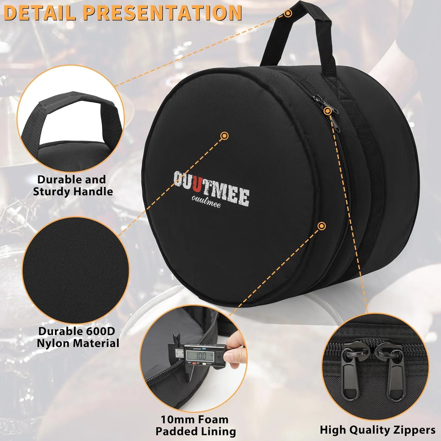 Tom Drum Bag For Tom 14"x12", 10mm Thick Padded Travel Drum Case