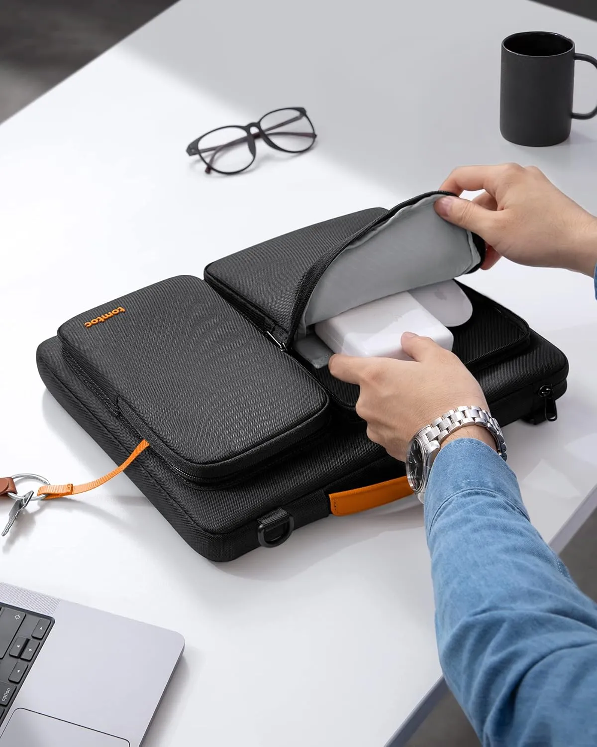 tomtoc 360° Protective Laptop Shoulder Bag for 15.6 Inch Laptop, Fit Acer Aspire 3/5/7, Dell Inspiron/XPS, ASUS ROG/TUF, Lenovo ThinkPad L/E/T/P/V, Waterproof Accessory Case