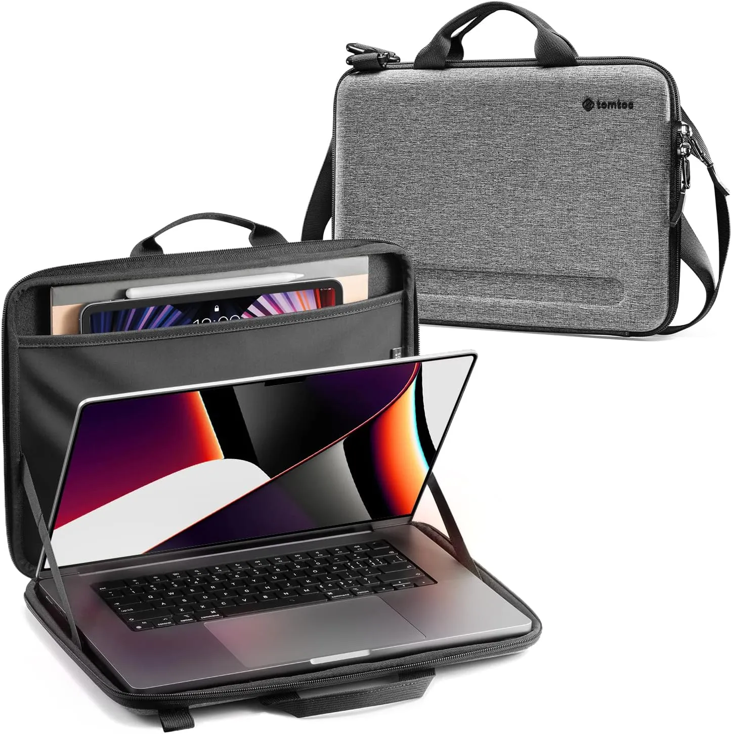 Tomtoc Hardshell Laptop Shoulder Bag for 16-inch MacBook Pro/Air, Organized Protective Hard Case with Tablet Pocket for Up to 13 Inch iPad Pro