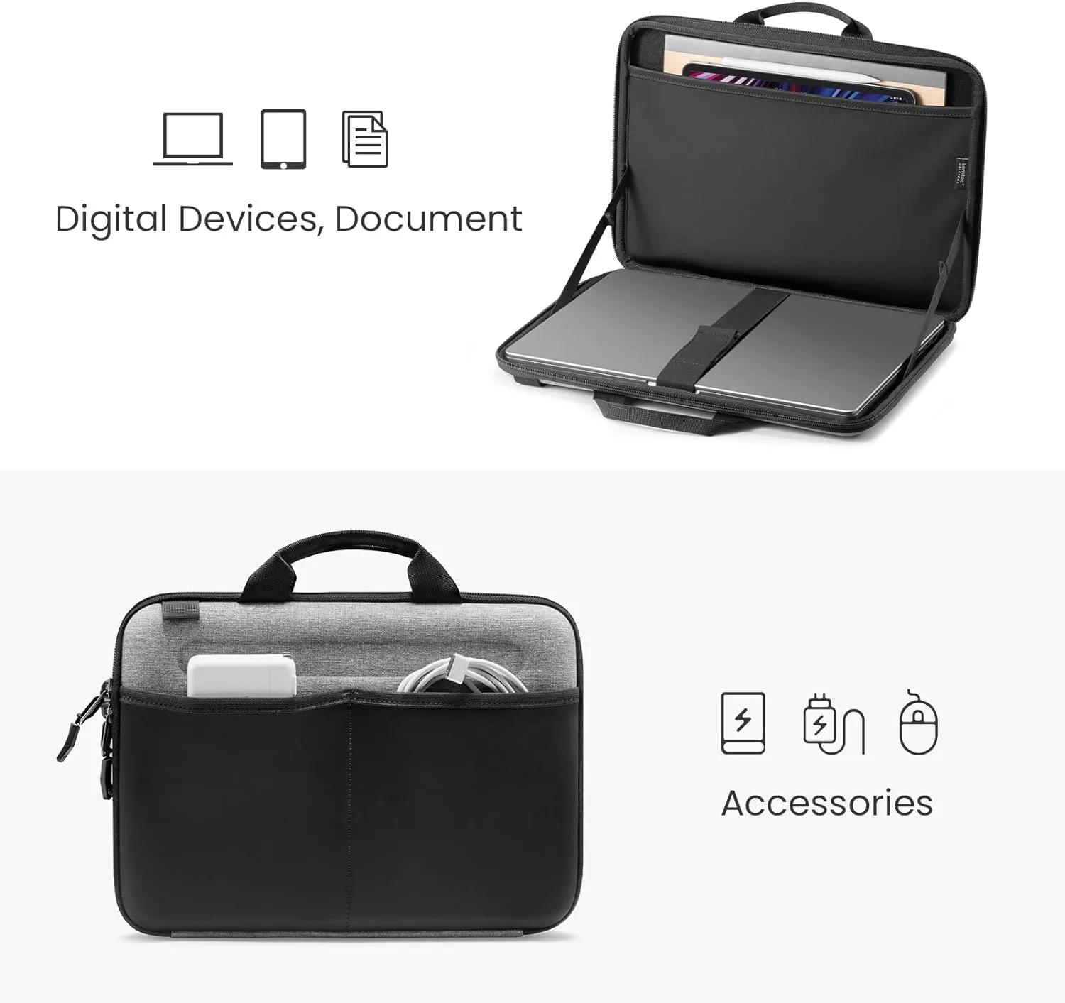 Tomtoc Hardshell Laptop Shoulder Bag for 16-inch MacBook Pro/Air, Organized Protective Hard Case with Tablet Pocket for Up to 13 Inch iPad Pro