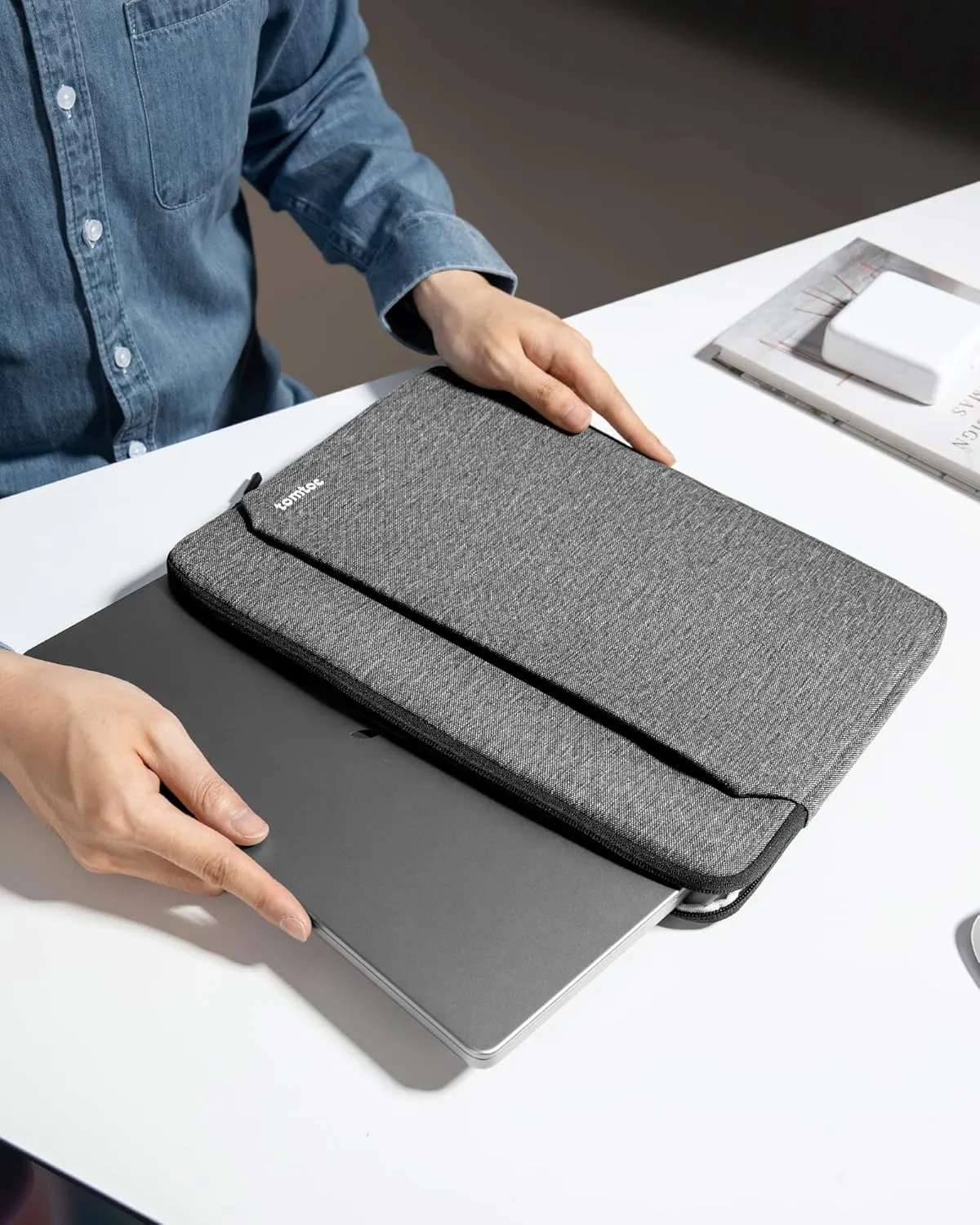 tomtoc Slim Laptop Sleeve for 15-inch 2025 New MacBook Air M4/A3241, M3/A3114, M2/A2941, 15 Inch Microsoft Surface Laptop AI PC/6/5, Dell XPS 15 Plus, Recycled Water-Resistant Protective Case Bag