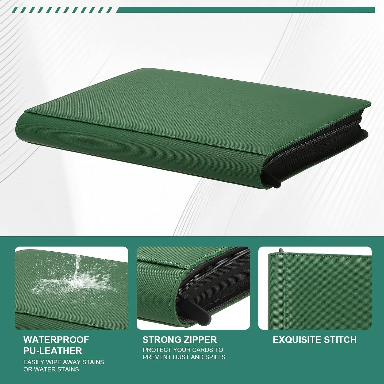 Toploader Binder,Trading Card Binder Storage Hold up 288 Cards 9-Pocket Top Loader Binder with Sleeves for 3"x4" Rigid Toploaders Hard Cases (9Deep Green)