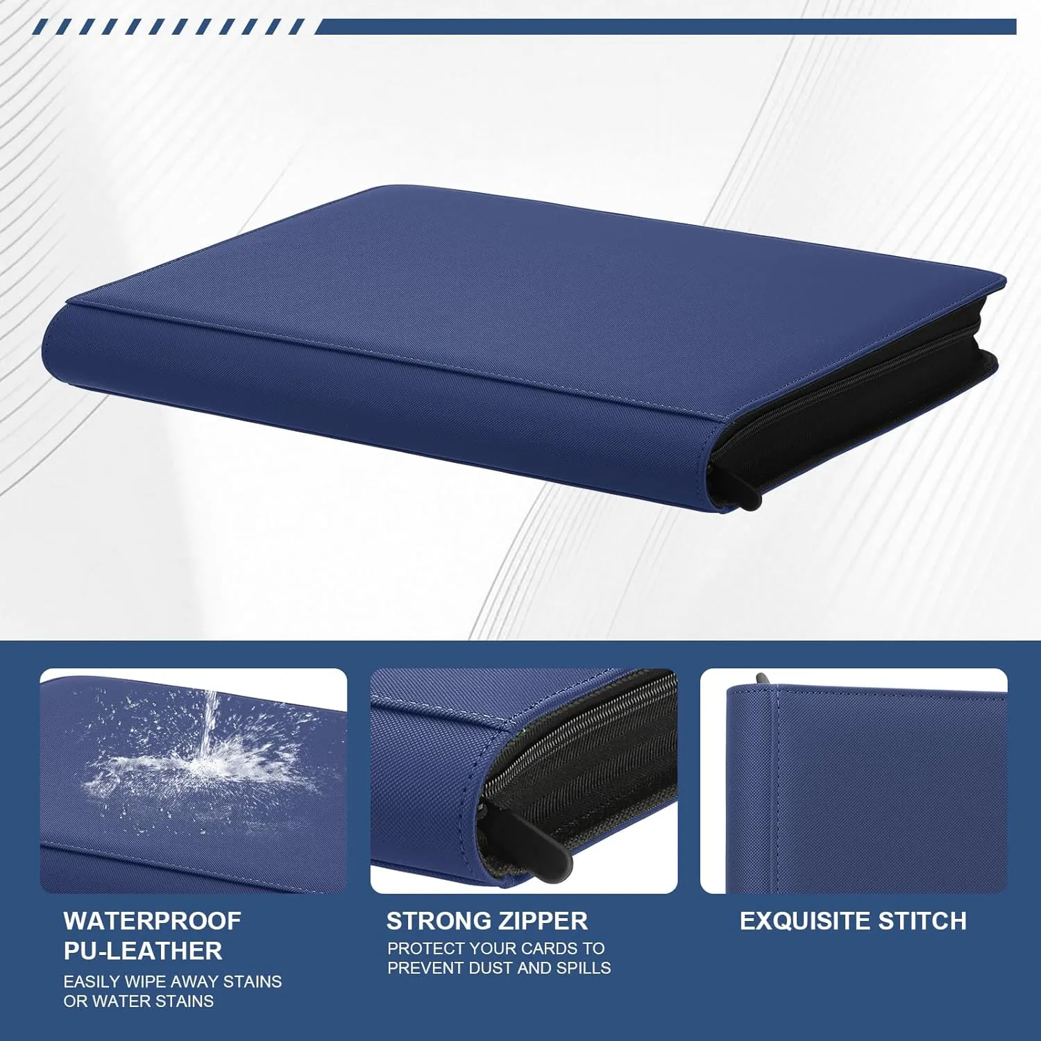 Toploader Binder,Trading Card Binder Storage Hold up 288 Cards 9-Pocket Top Loader Binder with Sleeves for 3"x4" Rigid Toploaders Hard Cases (9Navy Blue)
