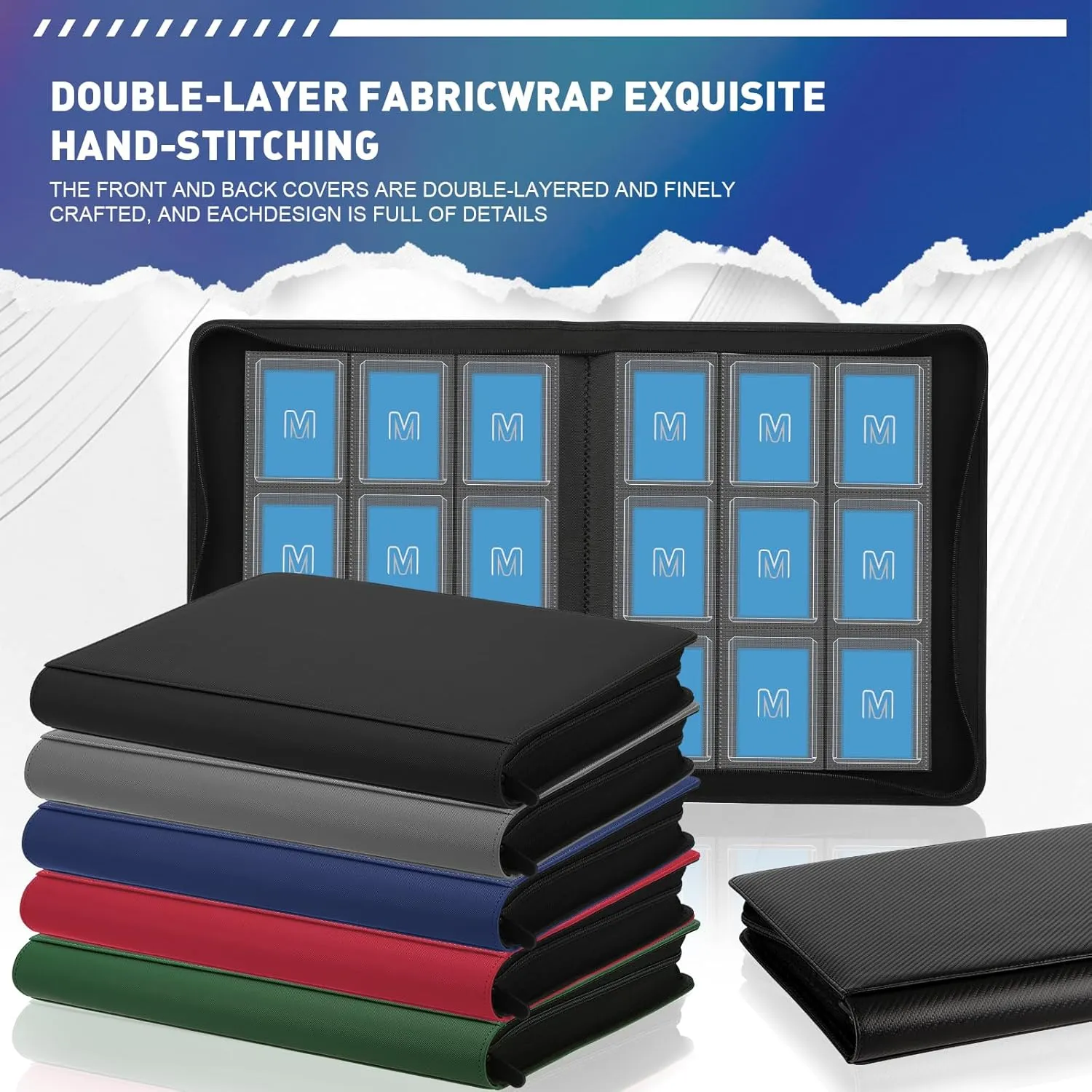 Toploader Binder,Trading Card Binder Storage Hold up 288 Cards 9-Pocket Top Loader Binder with Sleeves for 3"x4" Rigid Toploaders Hard Cases (9Navy Blue)