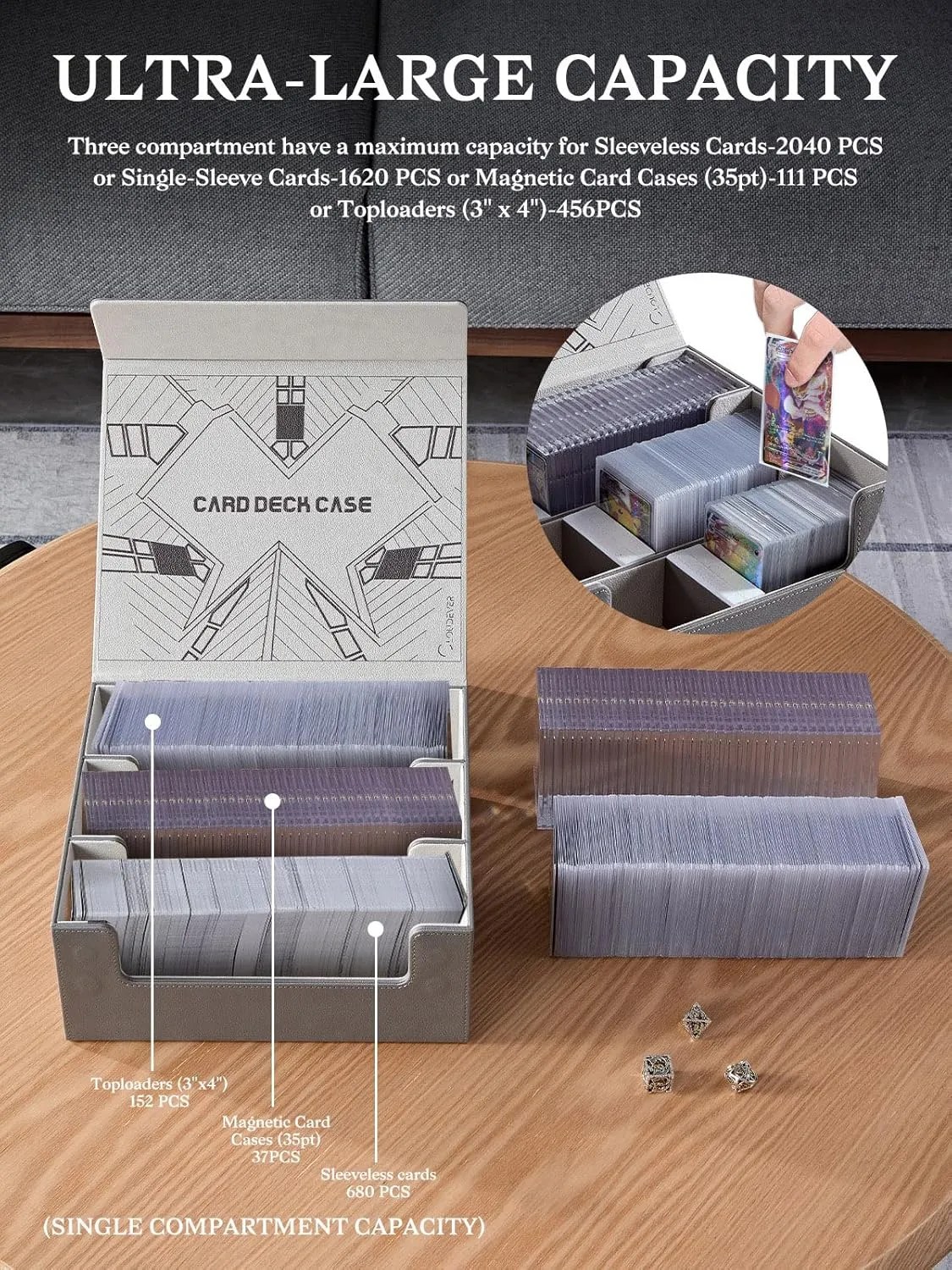 Toploader Card Storage Boxes, Magnetic Closure Trading Card Deck Box, PU Leather Card Box Storage Case for Magic Commander YugiOh TCG TGG Cards Sports Cards(New Grey)