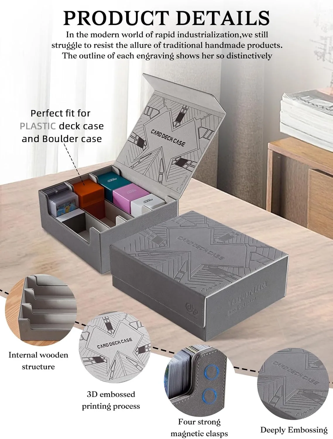 Toploader Card Storage Boxes, Magnetic Closure Trading Card Deck Box, PU Leather Card Box Storage Case for Magic Commander YugiOh TCG TGG Cards Sports Cards(New Grey)