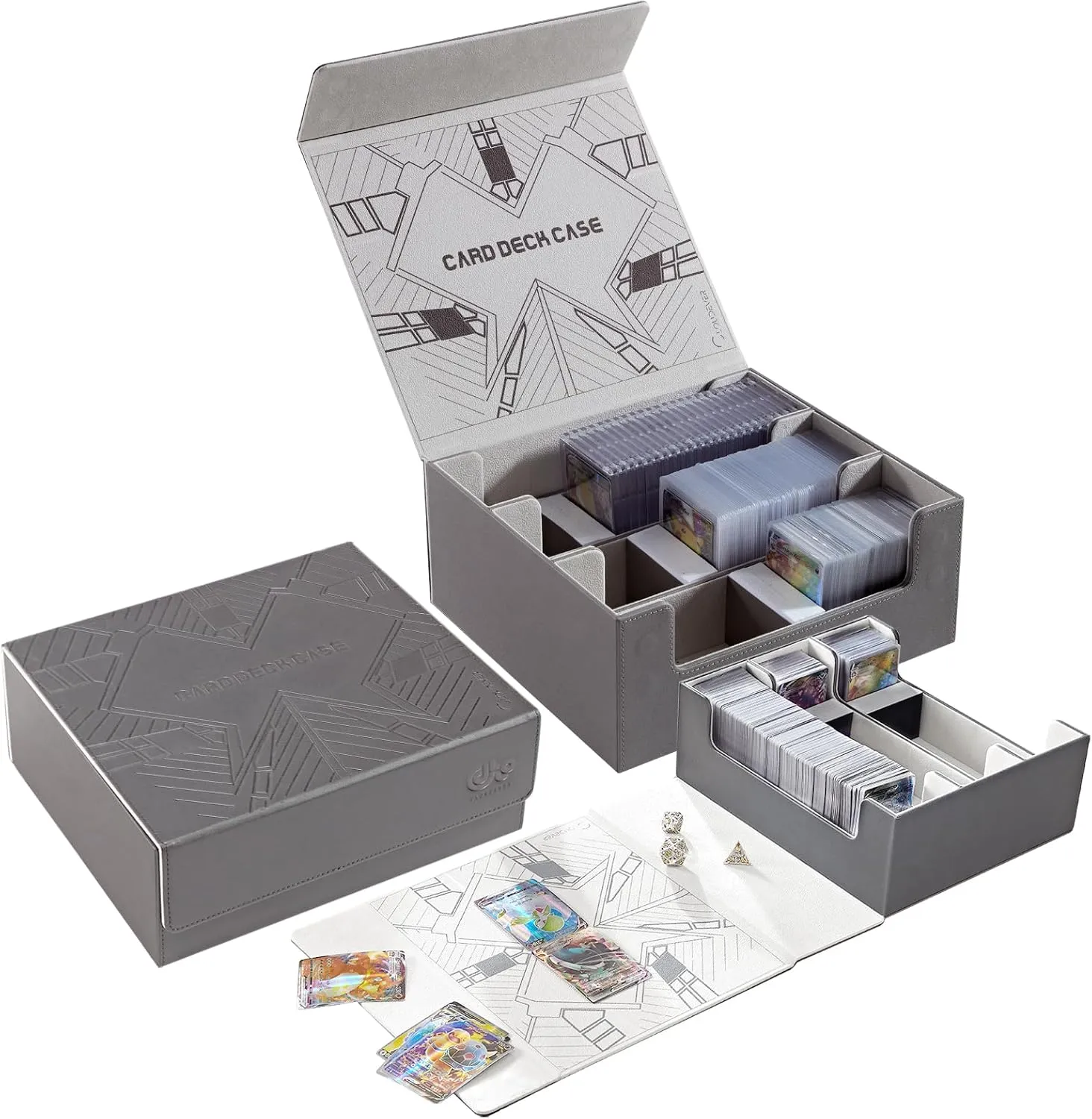 Toploader Card Storage Boxes, Magnetic Closure Trading Card Deck Box, PU Leather Card Box Storage Case for Magic Commander YugiOh TCG TGG Cards Sports Cards(New Grey)