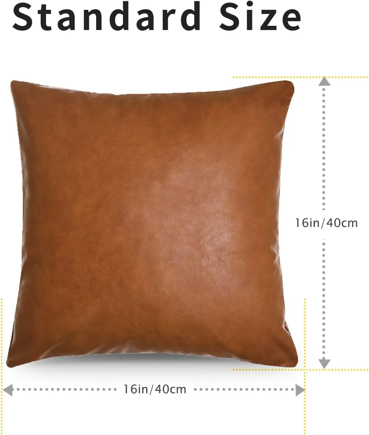 Tosewever Faux Leather Throw Pillow Covers, 16 x 16 inch Set of 2 Luxury Cognac Brown Modern Pillowcases Solid Decorative Square Cushion Cases for Bedroom Living Room Couch Bed Sofa (Brown, 16" x 16")