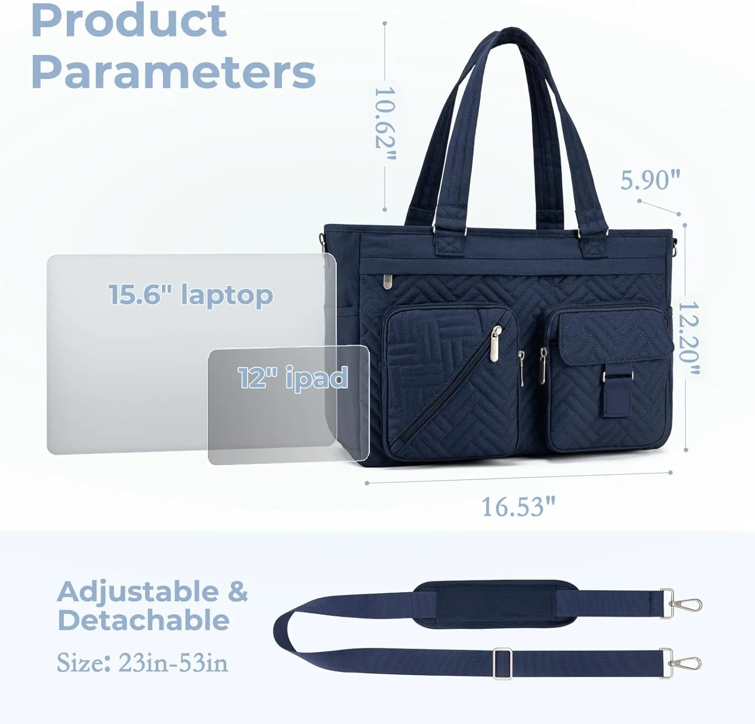 Tote Bag for Women Work Tote Bag with 15.6 Inch Laptop Compartment Quilted Teacher Laptop Bag with Zipper