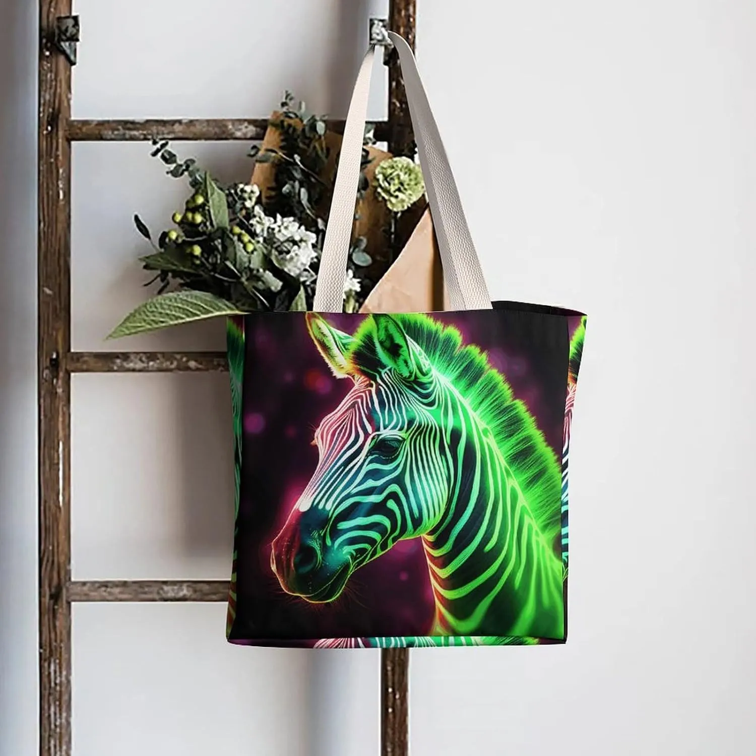 Tote Bag Laptop Handbag Glowing Zebra Grocery Bag Canvas Shoulder Bag Crossbody Bag for Travel