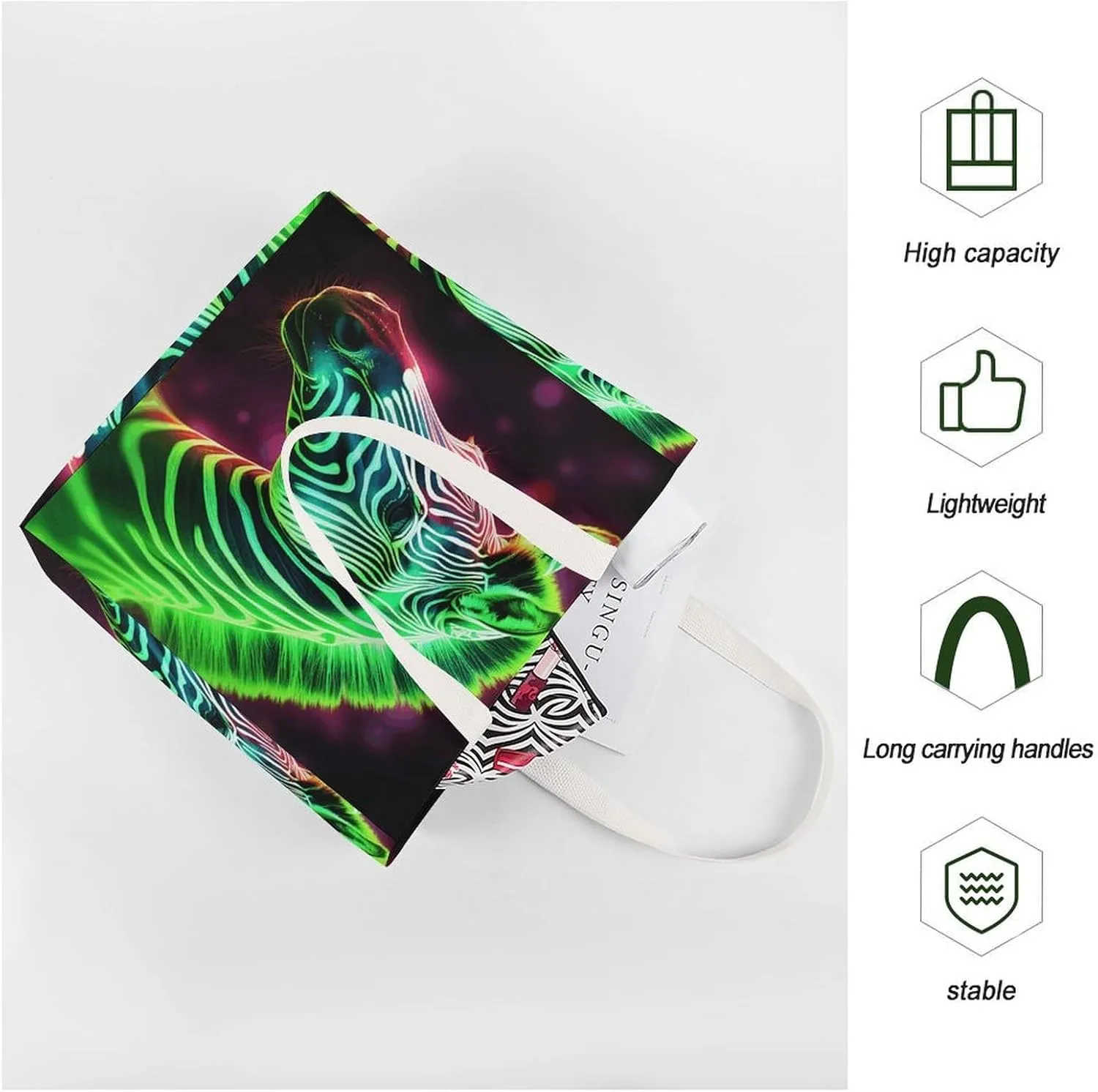 Tote Bag Laptop Handbag Glowing Zebra Grocery Bag Canvas Shoulder Bag Crossbody Bag for Travel