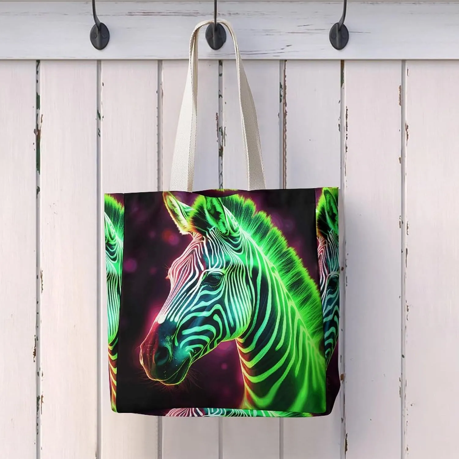 Tote Bag Laptop Handbag Glowing Zebra Grocery Bag Canvas Shoulder Bag Crossbody Bag for Travel