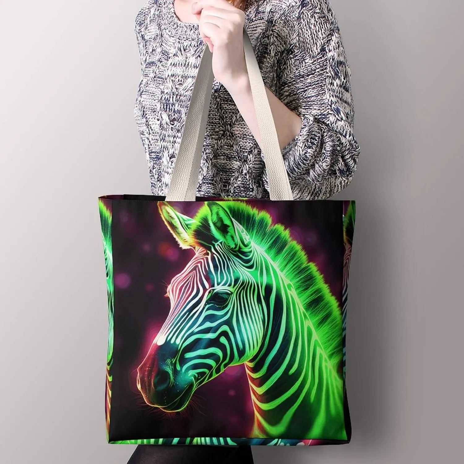 Tote Bag Laptop Handbag Glowing Zebra Grocery Bag Canvas Shoulder Bag Crossbody Bag for Travel