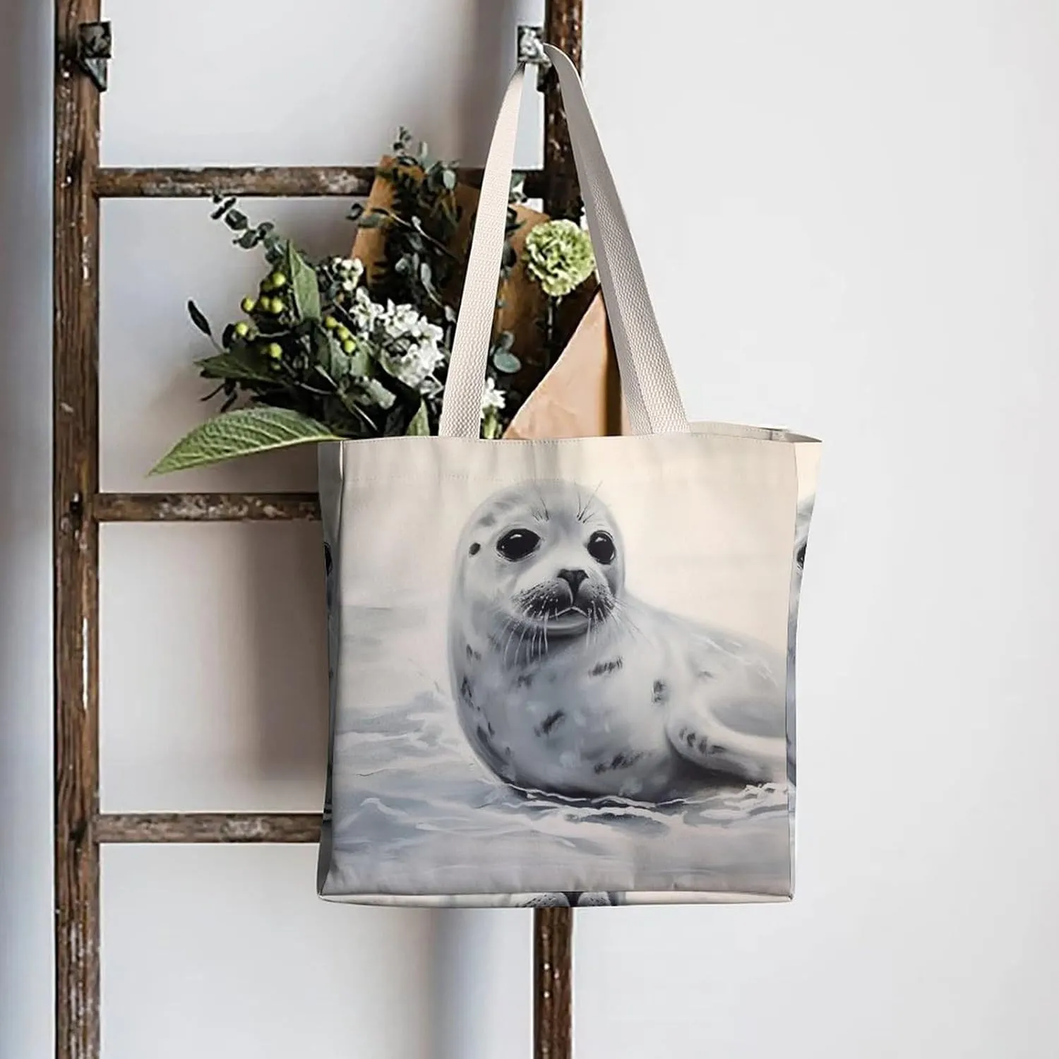 Tote Bag Laptop Handbag Gray Animals Grocery Bag Canvas Shoulder Bag Crossbody Bag for Travel