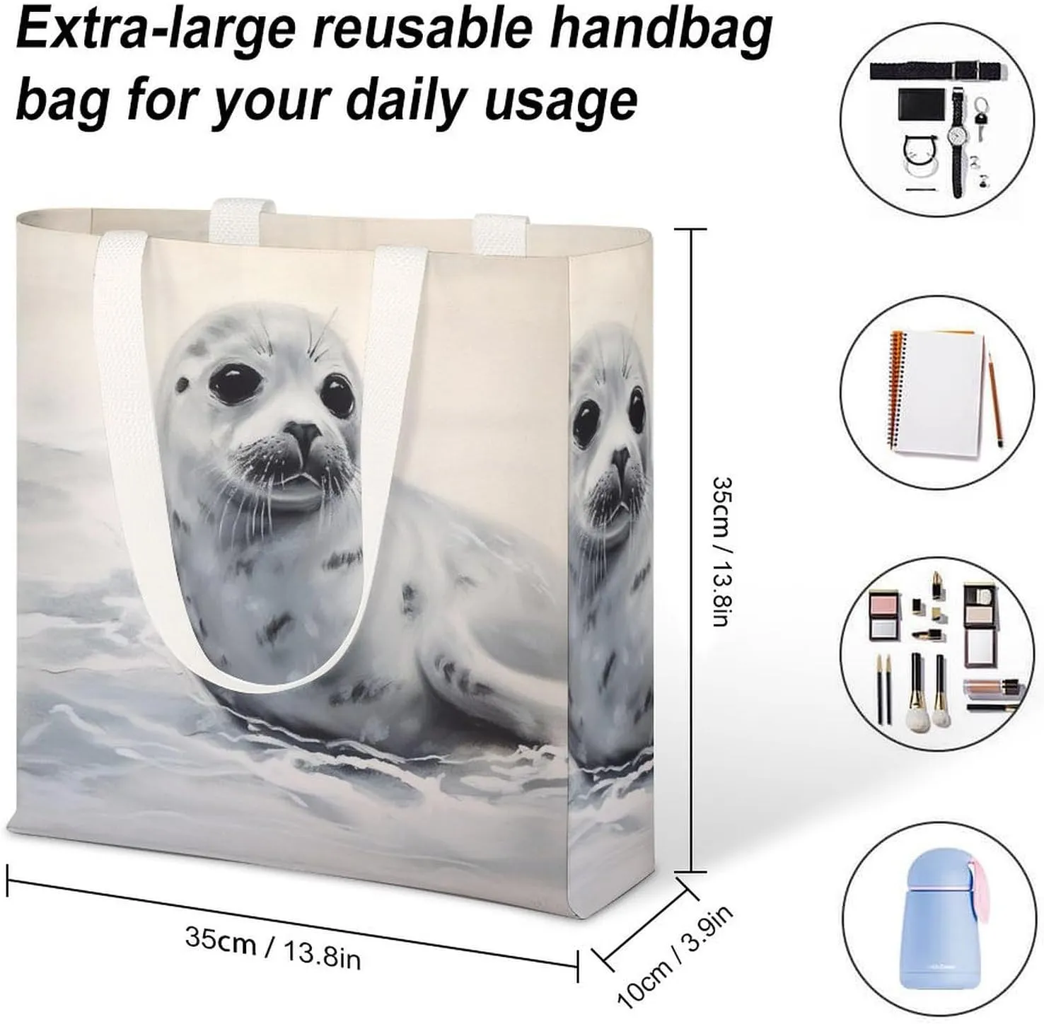 Tote Bag Laptop Handbag Gray Animals Grocery Bag Canvas Shoulder Bag Crossbody Bag for Travel
