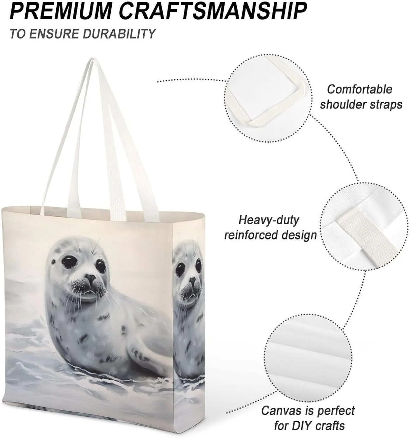Tote Bag Laptop Handbag Gray Animals Grocery Bag Canvas Shoulder Bag Crossbody Bag for Travel