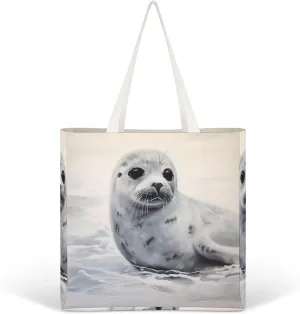 Tote Bag Laptop Handbag Gray Animals Grocery Bag Canvas Shoulder Bag Crossbody Bag for Travel