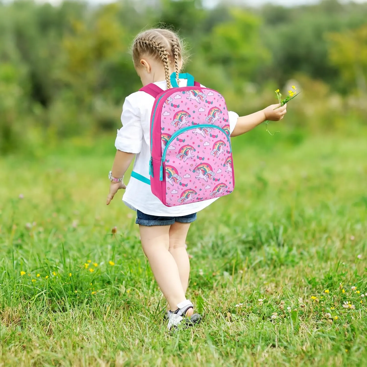 Trail maker 15 Inch Kids Backpacks for Preschool, Kindergarten, Elementary School Boys and Girls with Padded Straps (Rainbow Unicorn Magic)