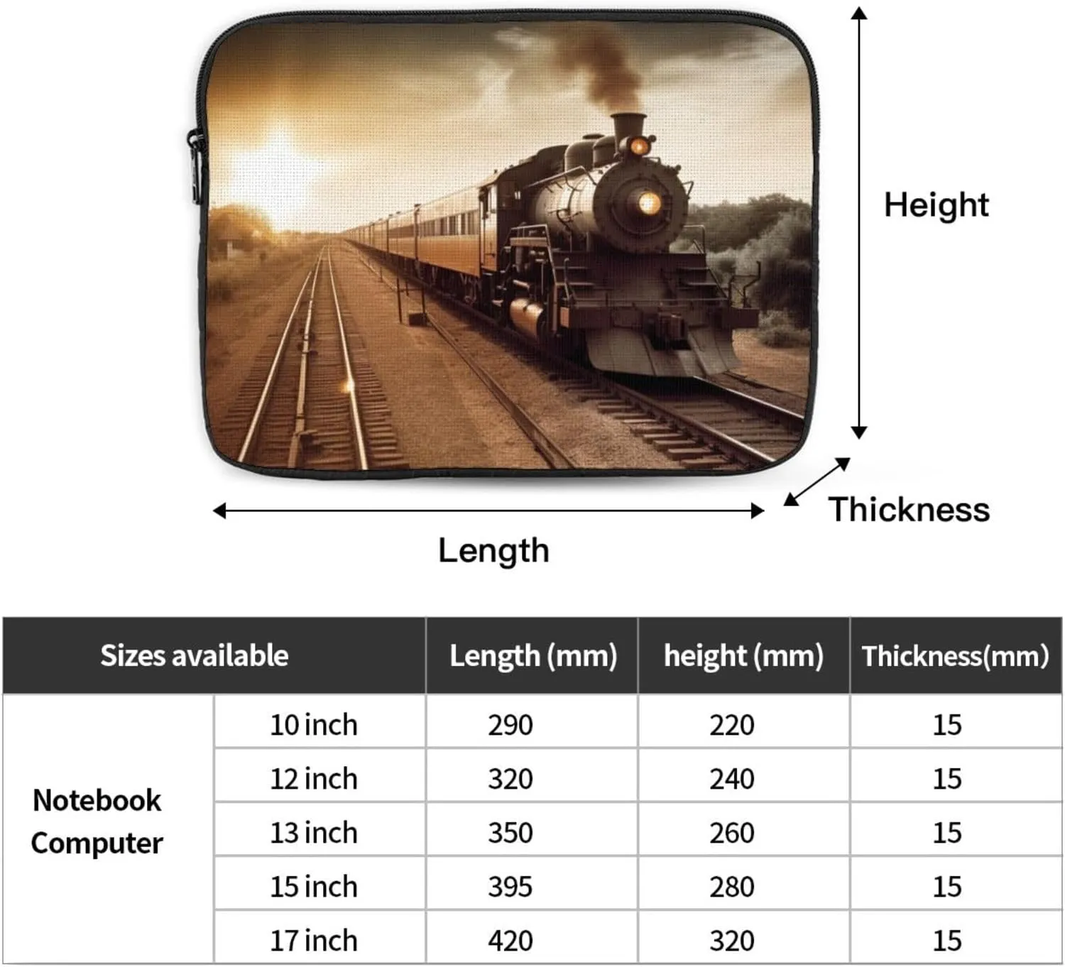 Train and Railway Laptop Sleeve 15 inch Shockproof Protective Computer Carrying Cover Water Resistant Computer Bag Laptop Case Briefcase Handbags Portable Laptop Bag Gifts for Men Women