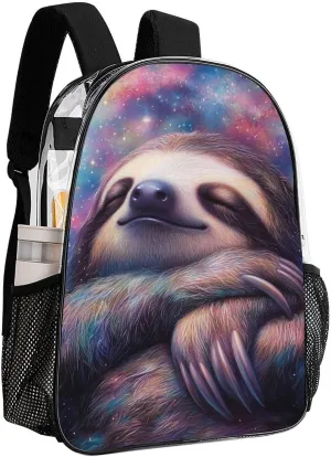 Transparent Daypack Backpack for Sports Travel Running - Big Capacity Anti-Theft Multipurpose Carry On Bag, Blue Nebula Sloth Laptop Book Bag Rucksack