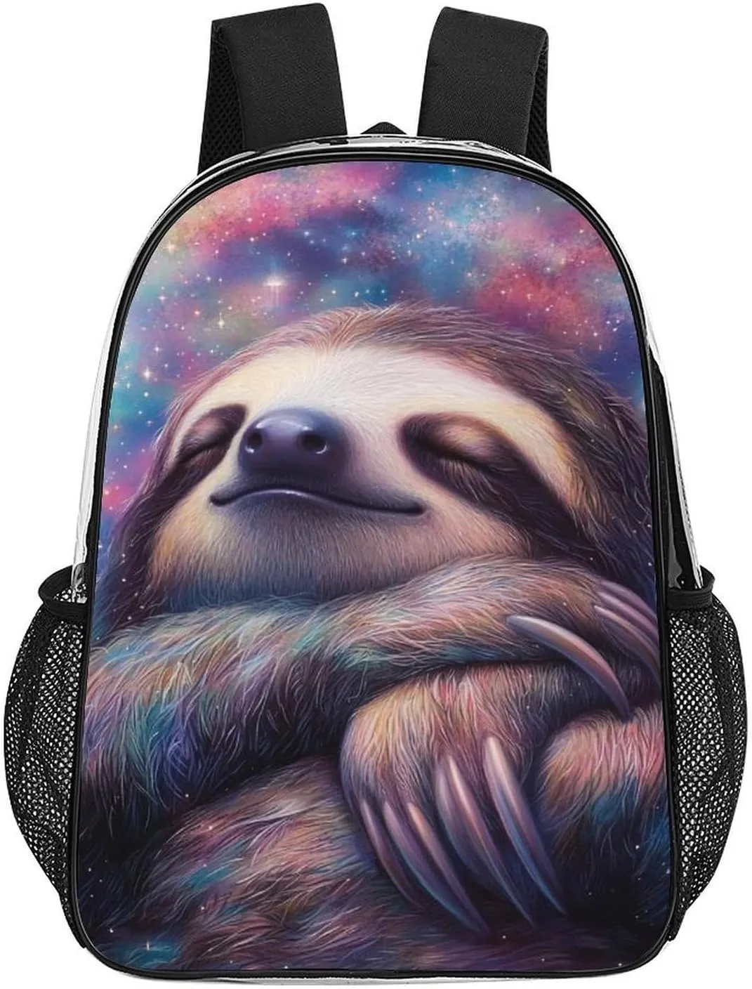 Transparent Daypack Backpack for Sports Travel Running - Big Capacity Anti-Theft Multipurpose Carry On Bag, Blue Nebula Sloth Laptop Book Bag Rucksack