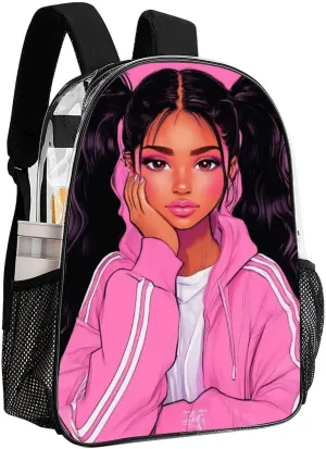 Transparent Daypack Backpack for Trekking Picnic Walking Cycling - Large Capacity Anti-Theft Multipurpose Shoulder Bag, African American Black Woman woman Art Casual Daypack