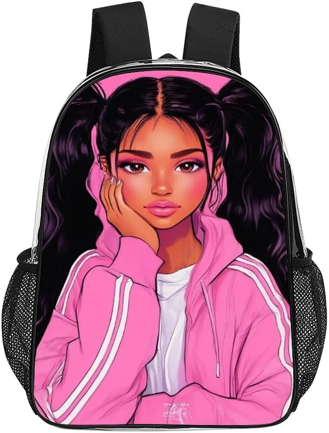 Transparent Daypack Backpack for Trekking Picnic Walking Cycling - Large Capacity Anti-Theft Multipurpose Shoulder Bag, African American Black Woman woman Art Casual Daypack
