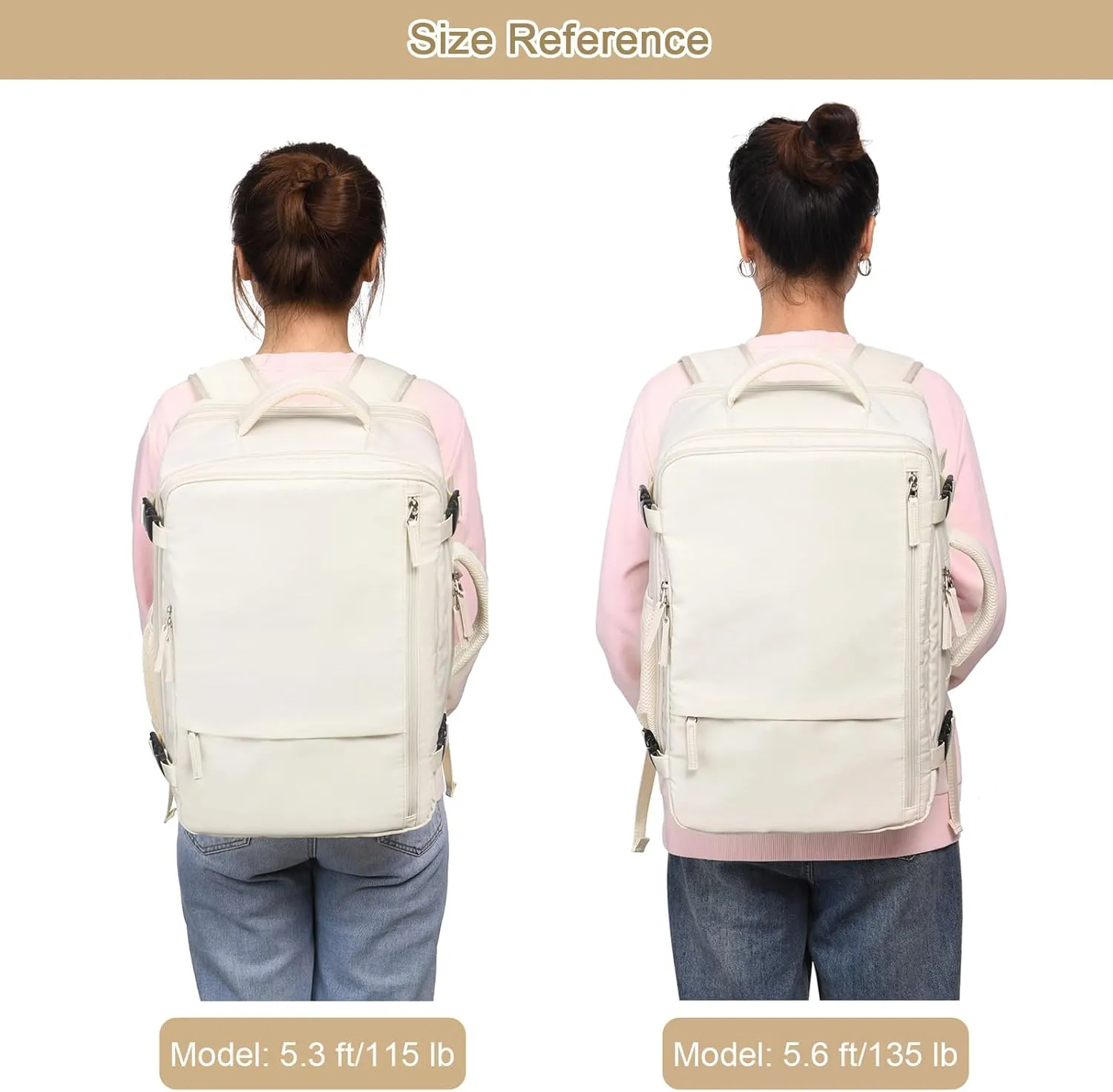 Travel Backpack for Women, Expandable 40L Carry on Flight Approved Backpack, 17 Inch Laptop Waterproof Travel Bag for College, Travel, Work, Beige