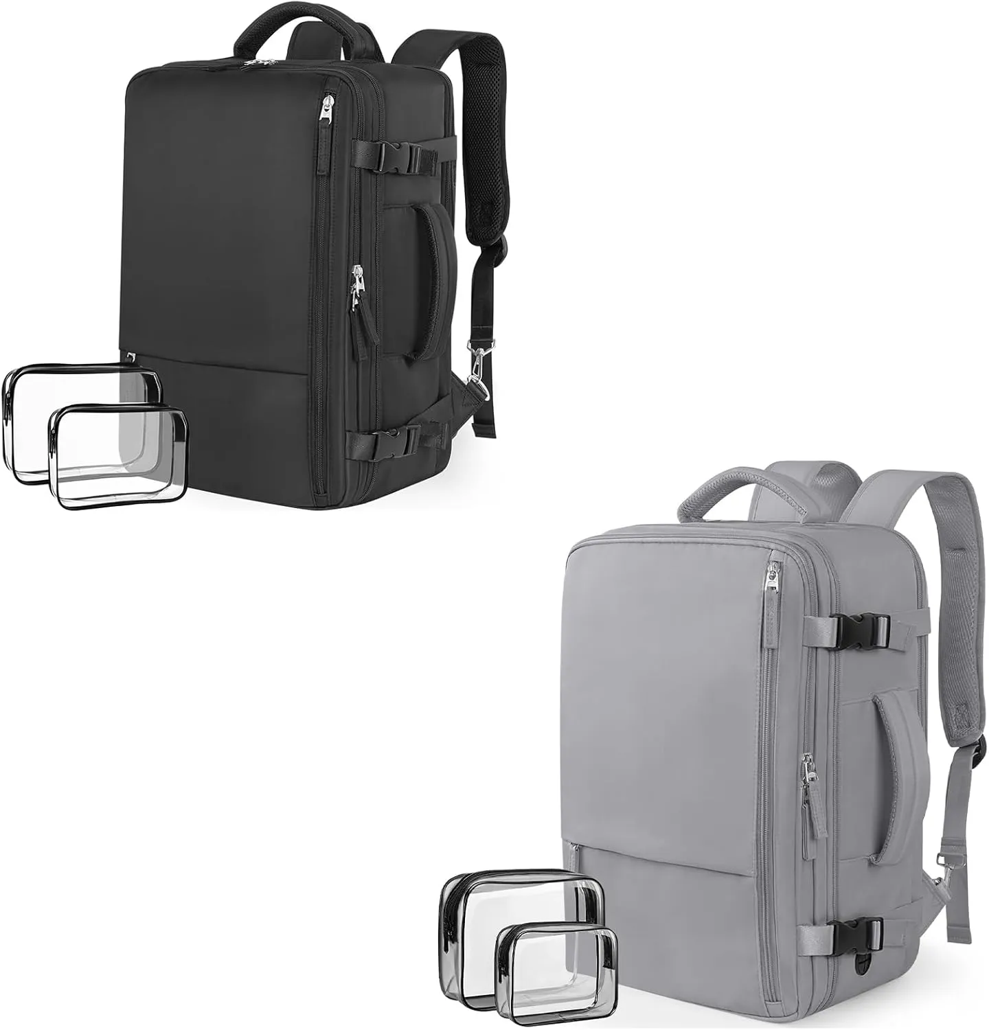 Travel Backpack for Women Men, 35L & 40L Carry on Flight Approved Backpack, Black & Grey